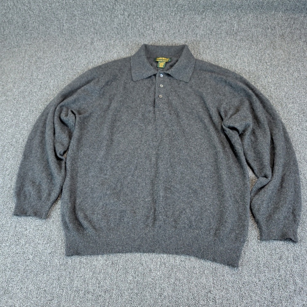 Daniel Bishop Mens Polo Sweater XL 100% Cashmere Gray Y2K VTG Long Sleeve Knit — photo 2